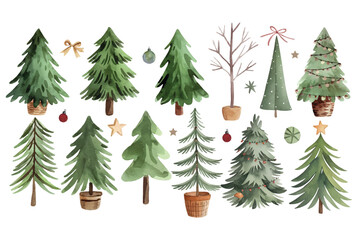 Watercolor Christmas Trees Set , Spruce and Pine Tree Illustration, Watercolor Christmas vector illustration, Christmas tree , illustration , t-shirt design, greeting card Sent clause