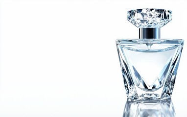 a designer perfume bottle with a crystal cap, elegant fragrance, isolated on white background