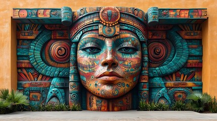Obraz premium A vibrant street art mural blending cultural symbols and abstract patterns, celebrating diversity and unity. Its bright, playful feel suits children's educational materials or fun, friendly products.