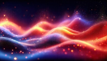vibrant energy wave with glowing particles, fiery red and cool blue light trails, abstract digital art for futuristic background