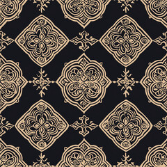 Ethnic tribal culture tradition motifs seamless pattern design black background artistic textiles visual harmony