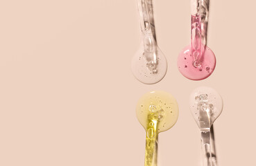 banner samples serum tests glass pipettes with drops of serum on a light beige background