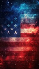 American flag overlaid with a nebula cosmic space design