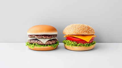 Creative Minimalist Infographic Banner Showcasing Gourmet Burgers With Fresh Ingredients on a Simple Background