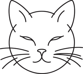 Line vector outline drawing of a cat face with closed eyes, made in minimalistic style.