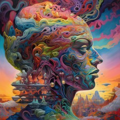 Abstract Portrait of a Woman with a Surreal Landscape