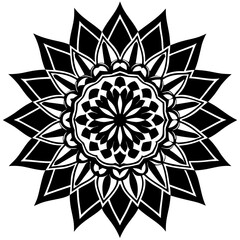 black and white mandala with floral pattern silhouette