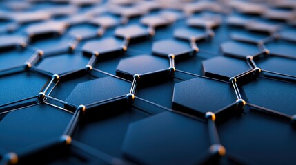 Obraz premium Innovative Hexagonal Grid: Close-up of Advanced Material Structure. Abstract Marketing Background with Soft Blue Gradient. Surreal Visualization of High-Tech Material Science for Futuristic Design and