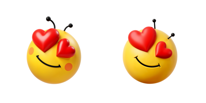 Bright yellow smiley faces with heart eyes showing affection