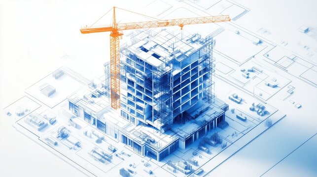 Comprehensive overview of BIM services diagram showcasing a modern construction project on a white background