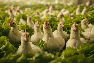 Fototapeta premium free range chickens in farm