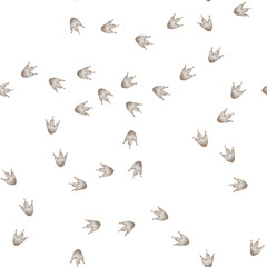 Dinosaur's paw. Isolated hand drawn watercolor seamless pattern of dino's footprints. Background of Animal traces for design kid's goods, scrapbook, clothes, textile, linen