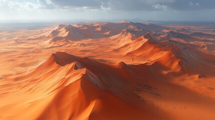 Aerial View of Vast Orange Sand Dunes Desert Landscape