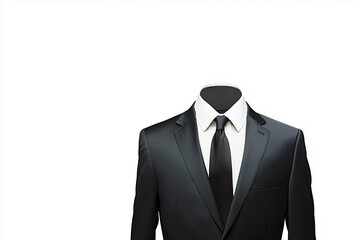 Selective focus gentle man suit on mannequin isolated on white background, Luxury and formal suit and tie for men on white background.