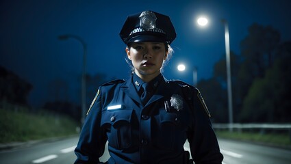 Obraz premium Portrait of a Police woman at night town