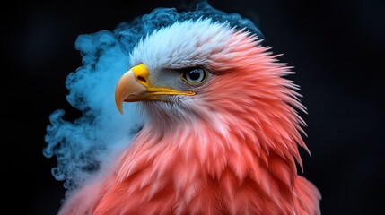 Fototapeta premium Pink Eagle Smoke Portrait, Dark Background