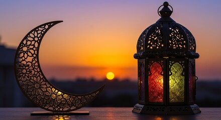 Ramadan Sunset  Crescent Moon   Lantern