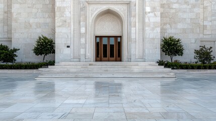 Fototapeta premium White marble mosque entrance, steps and courtyard