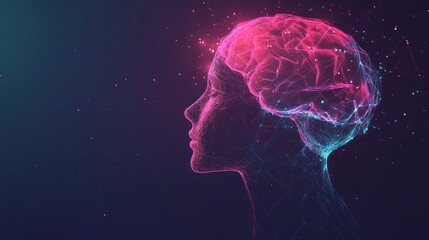 Abstract Brain Neural Network, Pink and Blue Digital Mind