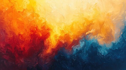 Fototapeta premium Abstract fiery orange and deep blue swirls painting
