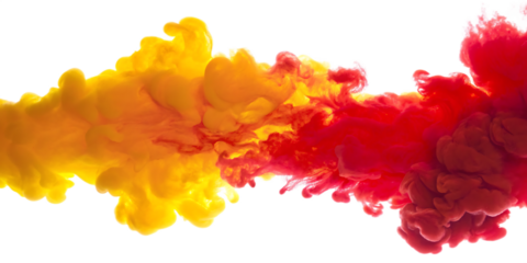 yellow and red colorful ink in water abstract isolated on white background PNG.AI GENERATED