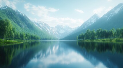 Fototapeta premium Serene Mountain Lake Reflecting Majestic Peaks