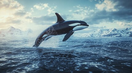 Obraz premium Orca Leaping Majestically in Arctic Ocean