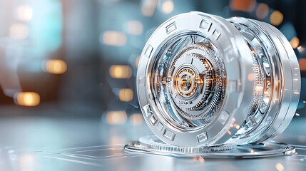 Exploring high-tech security vault design digital space 3d render futuristic environment close-up view innovation
