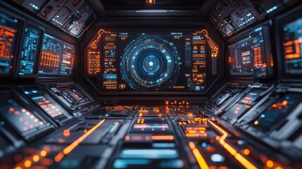 Obraz premium Futuristic Spaceship Cockpit Control Panel Interface
