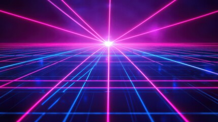 Vibrant Neon Laser Grid Abstract Background