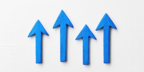 A captivating close-up of a vibrant blue wooden arrow, centered and angled leftwards, exudes elegance and directionality. Its rich hue stands out against the backdrop, suggesting movement and purpose 