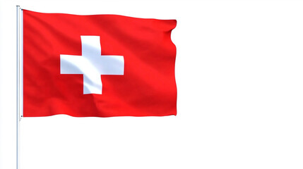 Waving Red and White Flag of Switzerland With Distinctive Cross Design Fluttering Against a Bright Background