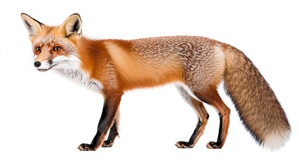 Fox with Bushy Tail Standing in Natural Pose Amid Vegetation