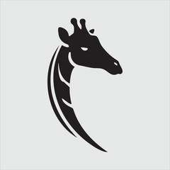 Minimalist Giraffe Head Silhouette with Long Neck Vector Illustration