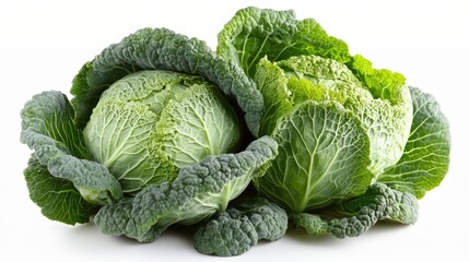 Obraz premium Two Fresh Green Savoy Cabbages Isolated On White