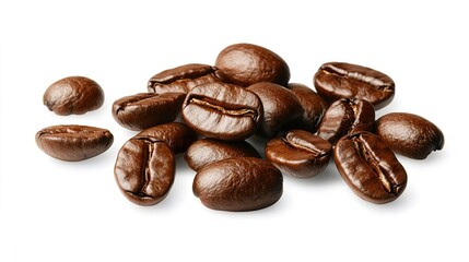 Obraz premium Freshly Roasted Coffee Beans Isolated on a Clean White Background