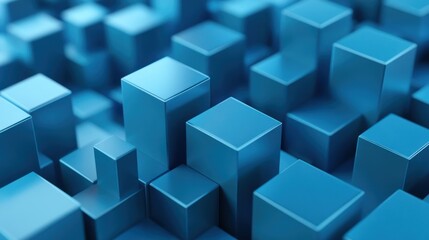 Fototapeta premium Abstract Blue Cubes 3D Render: A Stunning Visual of Geometric Shapes