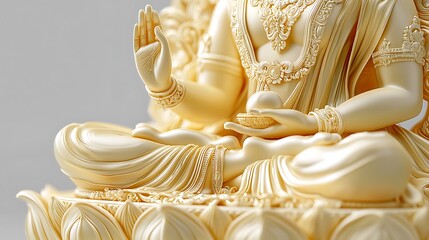 Close-up of Intricately Carved Golden Buddha Statue.