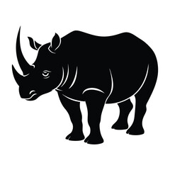 A bold and dynamic rhino silhouette vector, capturing the powerful stance of the animal with sharp, clean lines against a simple background for a striking, minimalistic design.