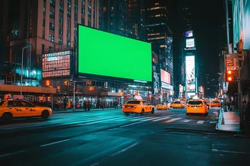 Keuken foto achterwand New York City Nightlife: Busy Street Scene with Green Screen Advertisement © md