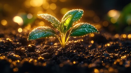 Seedling sunrise soil growth nature background