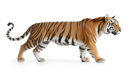 Isolated Side View of a Majestic Tiger on White Background
