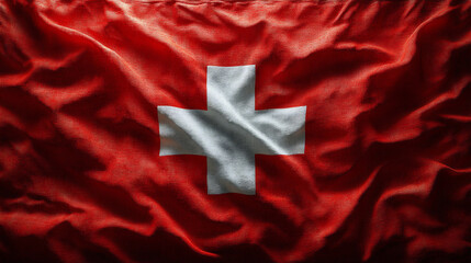 Obraz premium Waving Flag of Switzerland Showcasing Its Iconic Red and White Design Under Bright Sunlight