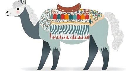 Fototapeta premium Playful Cartoon Illustration of a Decorative Llama with Saddle