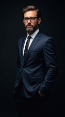Obraz premium Smartly dressed man poses confidently against a dark background