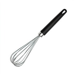 Stainless Steel Whisk with Black Handle for Baking and Cooking, Bakery equipment and tools concept.