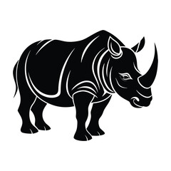 A bold and dynamic rhino silhouette vector, capturing the powerful stance of the animal with sharp, clean lines against a simple background for a striking, minimalistic design.