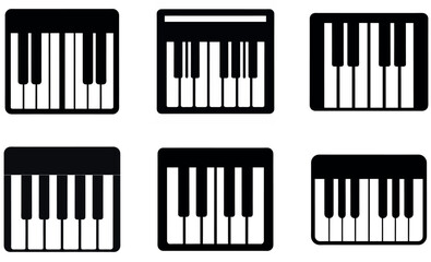 A collection of four square icons representing piano keyboards.