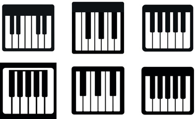 A collection of four square icons representing piano keyboards.