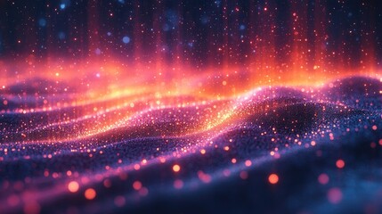 Obraz premium Glowing particles form a vibrant cosmic wave